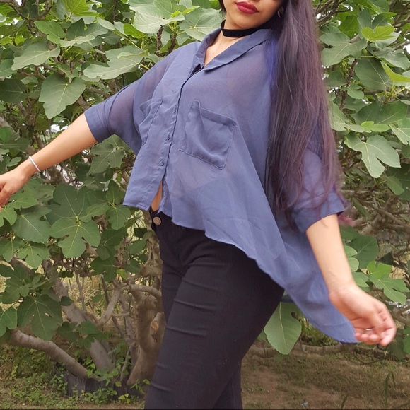 🍹Blue gray chiffon top🍹 - Picture 2 of 5